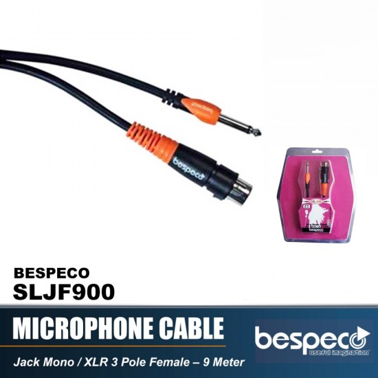 Bespeco SLJF900 XLR Female to 0,25 Male Mono Jack Microphone Cable (9 M, Black or Orange)