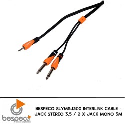 Bespeco SLYMSJ300 3,5 Jack Stereo - 2 Mono TS Jack Cable 3 M
