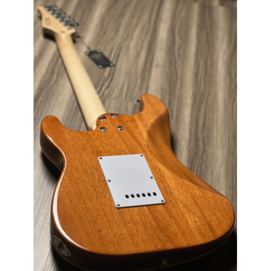 SQOE SEIB680 HSS with Flame Maple Top in Transparent Red