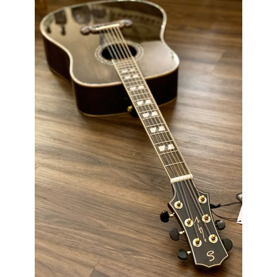 SQOE A780BK IN TRANSPARENT BLACK WITH SOLID SPRUCE TOP AND WALNUT BACK SIDE